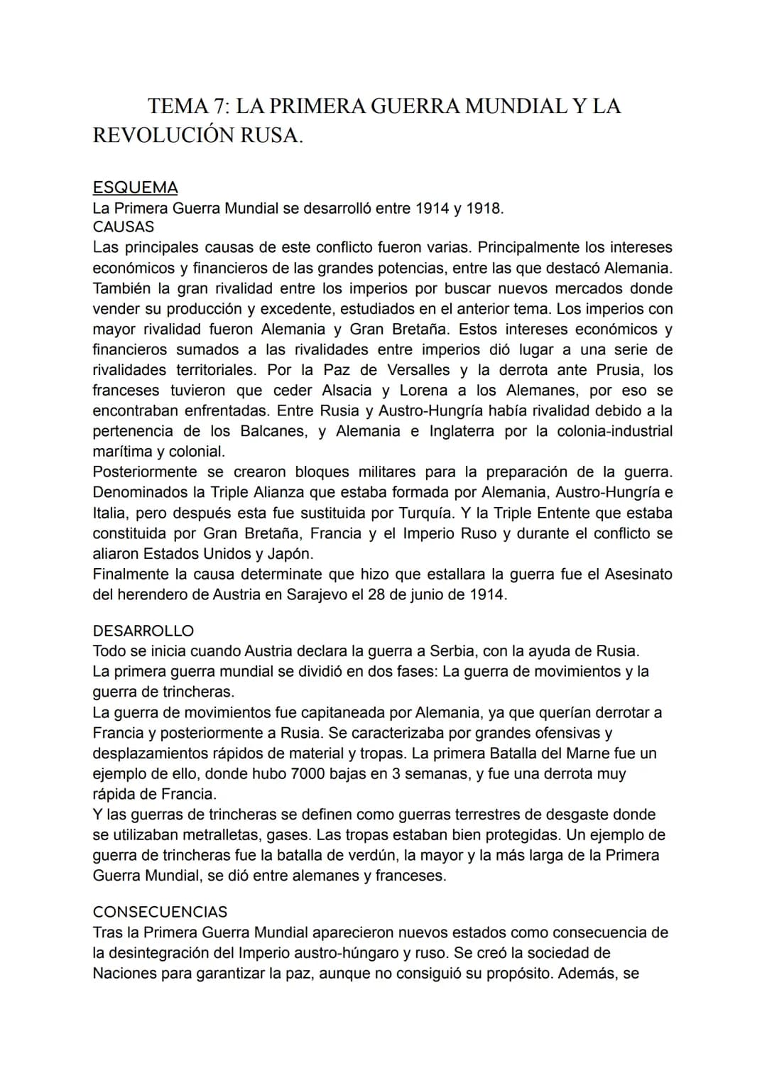 
<h2 id="esquema">Esquema</h2>
<p>La Primera Guerra Mundial se desarrolló entre 1914 y 1918.</p>
<h2 id="causasdelaprimeraguerramundial">Cau