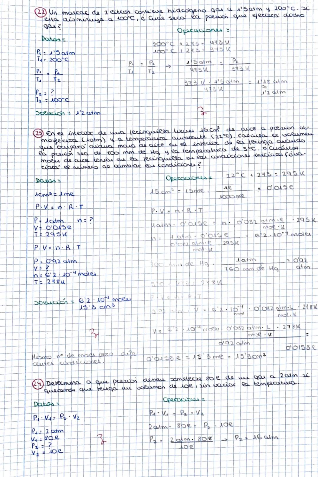 Ejercicios y Problemas de Leyes de los Gases para 2º y 3º ESO con Soluciones
