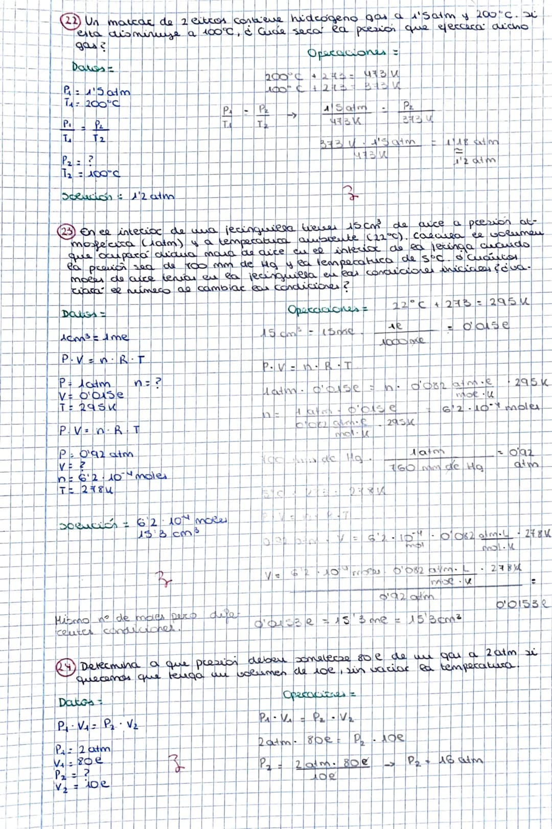 <h3 id="problemasdeleyesdelosgases2eso">Problemas de Leyes de los Gases 2 ESO</h3>
<p>(22) Un recipiente de 2 litros contiene gas hidrógeno 