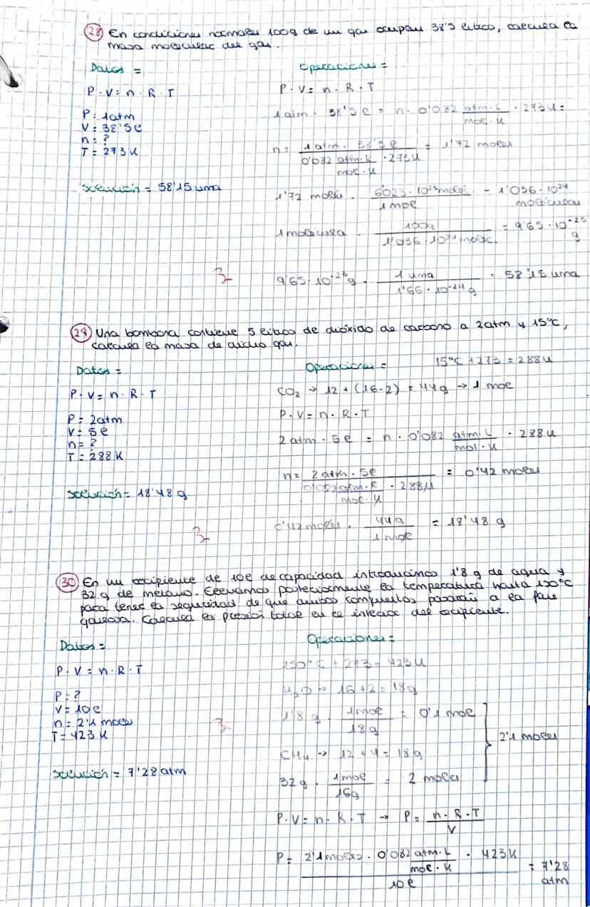 <h3 id="problemasdeleyesdelosgases2eso">Problemas de Leyes de los Gases 2 ESO</h3>
<p>(22) Un recipiente de 2 litros contiene gas hidrógeno 