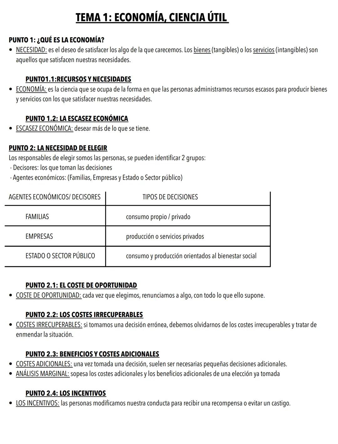 PUNTO 1: ¿QUÉ ES LA ECONOMÍA?
• NECESIDAD: es el deseo de satisfacer los algo de la que carecemos. Los bienes (tangibles) o los servicios (i
