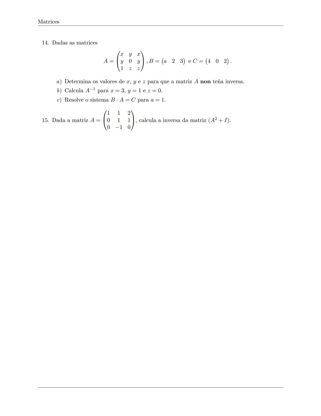 # Matrices
1. Sexan as matrices
A=$\begin{pmatrix}1&0&0\\ 0&2&a\\ 0&1&a\end{pmatrix}$. B=$\begin{pmatrix}1&0&0\\ 0&b&1\\ 0&1&0\end{pmatrix}$