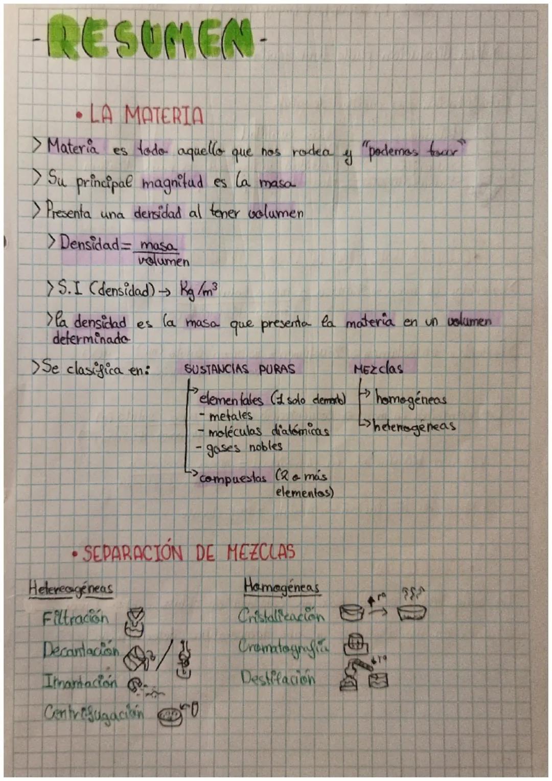 RESUMEN-
•LA MATERIA
> Materia
> Su principal magnitud es la masa
> Presenta una densidad al tener volumen
>Densidad
es
todo aquello que nos