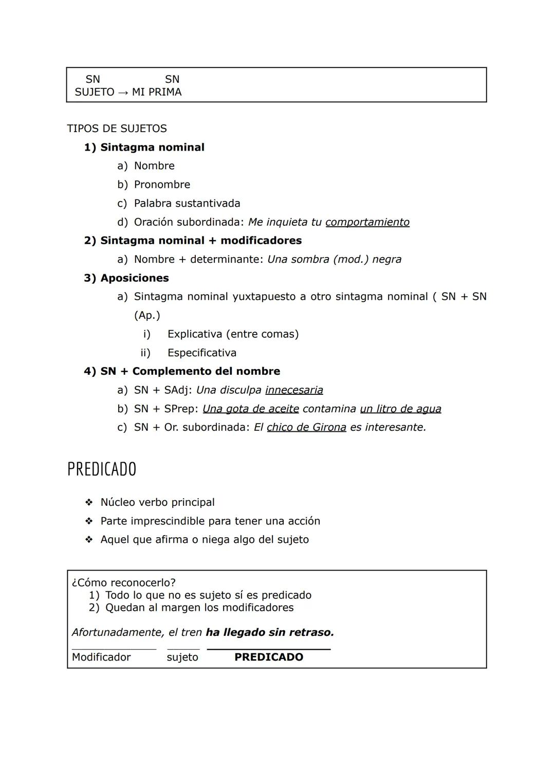 LA ORACIÓN:
SINTAGMA
Secuencia formada por 1 o más palabras que cumple una función
sintáctica.
Tiene un núcleo que determinará el tipo de si