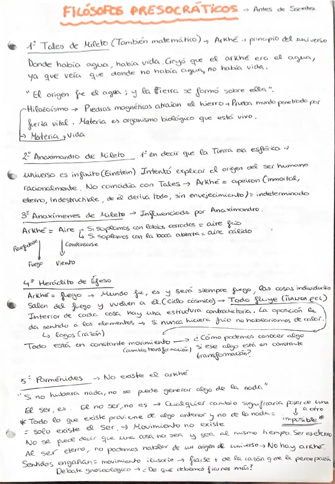 FILÓSOFOS PRESOCRÁTICOS → Antes de Socrates
1° Tales de Mileto (También matemático) Arkné → principio del universo
Donde había agua, había v