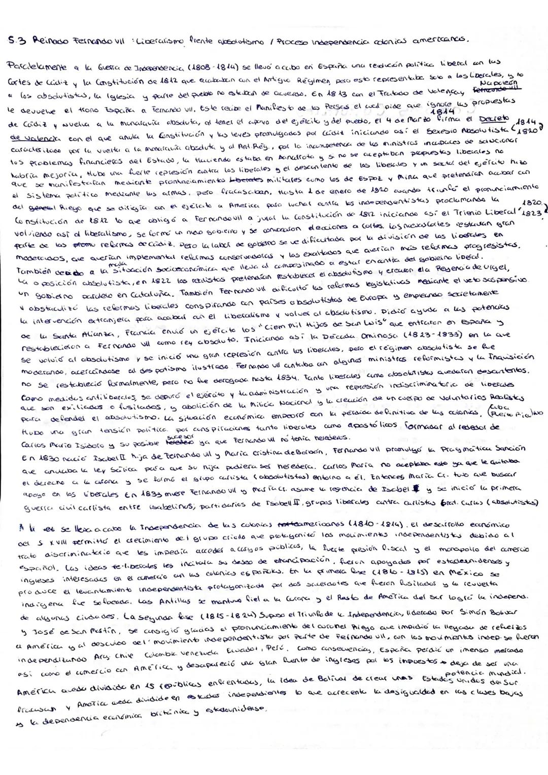 TEMA S.3
EL REINADO OG FERNANDO VIL LIBERALISMO FRENTE AL ABSOLUTISma.
EL PROCESO DE INDEPENDENCIA DE LAS COLONIAS AMERICANAS.

1. El reinad