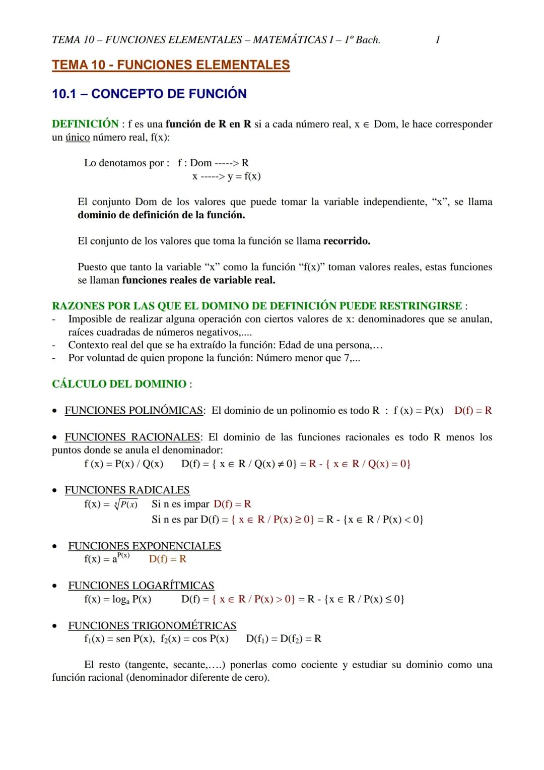 Funciones 1ºBachillerato