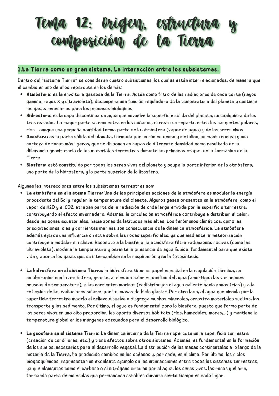 Apuntes biología 1bach. Tema 1: origen, composición y estructura de la tierra + proceso geológicos  