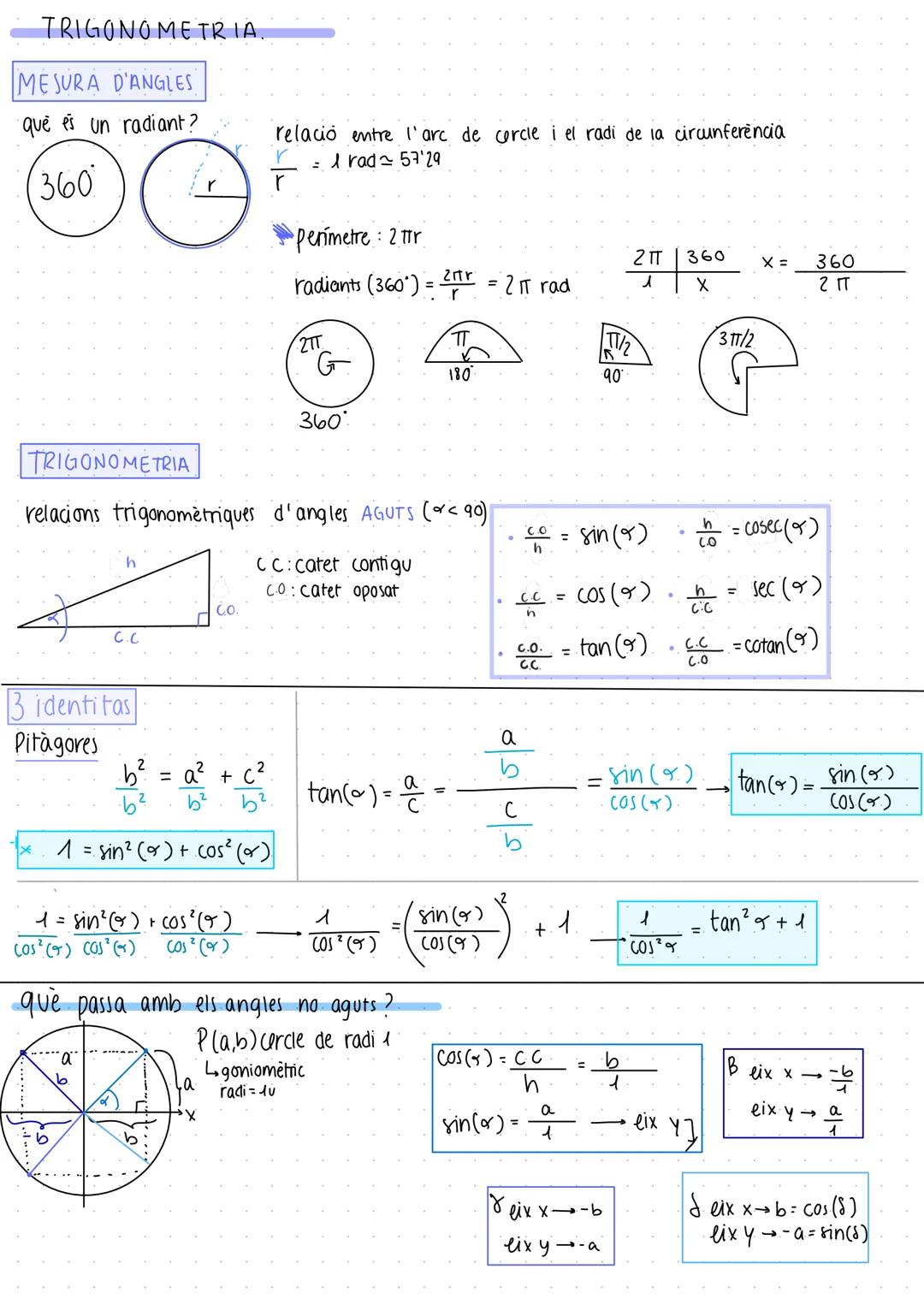 # TRIGONOMETRIA.

## MESURA D'ANGLES
que es un radiant?...

360

relació entre l'arc de corcle i el radi de la circumferència.
$
\frac{r}{r}