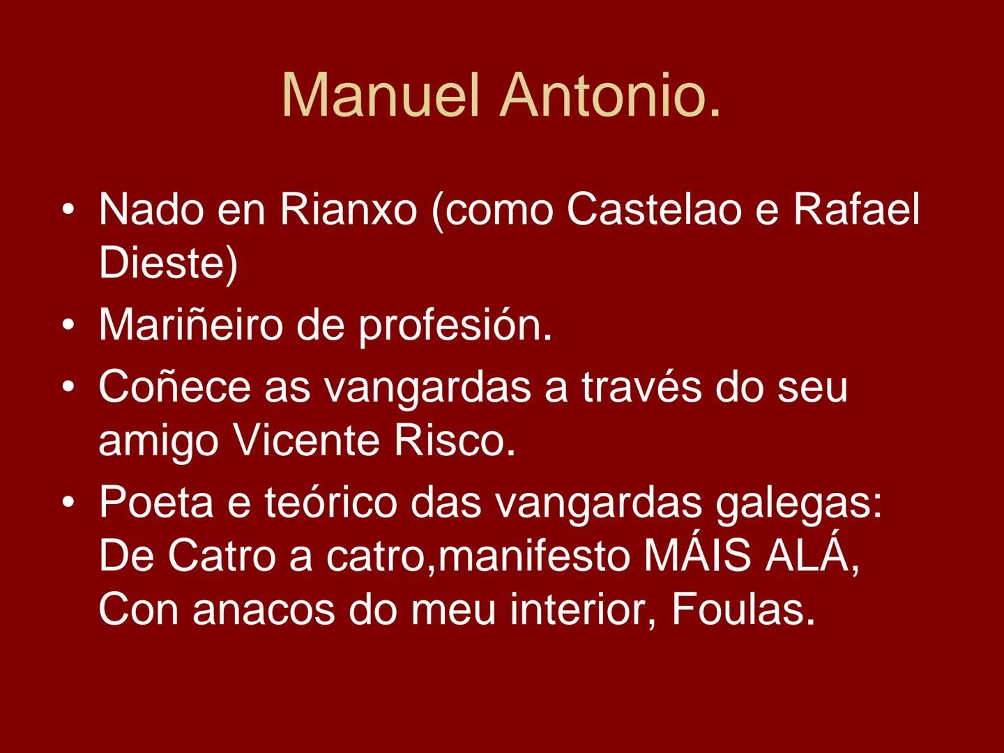 # AS VANGARDAS

“Nós tencionamos tan só facer unha
protesta forte, densa e implacable
contra os vellos..."

Manuel Antonio. # FINALIDADE

Re