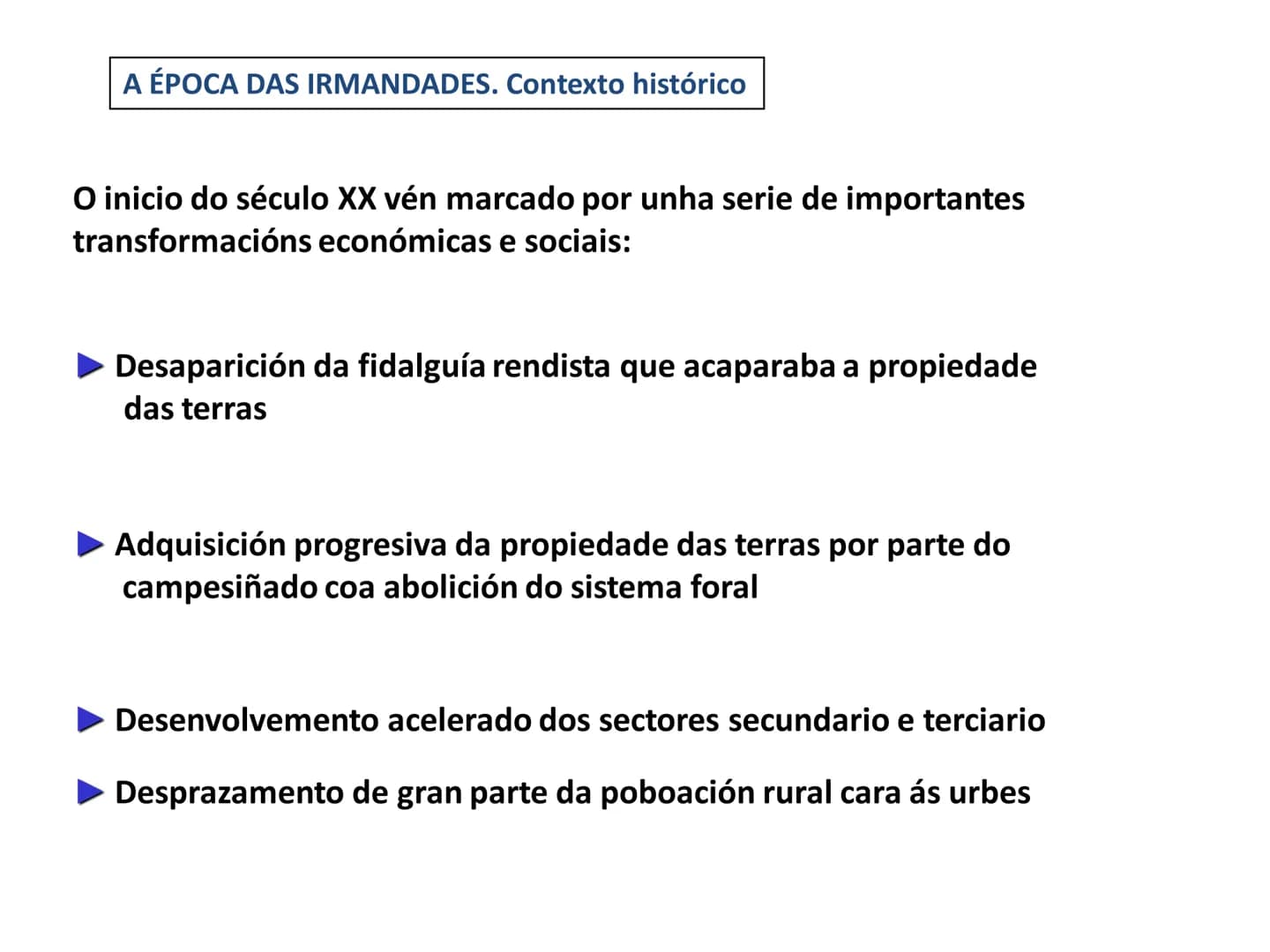 TEMA 1. A POESÍA DAS
IRMANDADES DA FALA A ÉPOCA DAS IRMANDADES. Contexto histórico
O inicio do século XX vén marcado por unha serie de impor