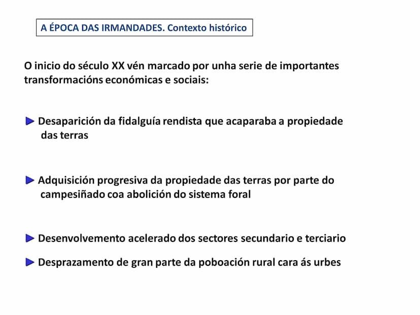 TEMA 1. A POESÍA DAS
IRMANDADES DA FALA A ÉPOCA DAS IRMANDADES. Contexto histórico
O inicio do século XX vén marcado por unha serie de impor