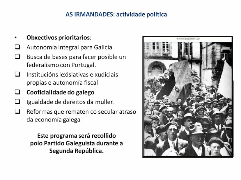 TEMA 1. A POESÍA DAS
IRMANDADES DA FALA A ÉPOCA DAS IRMANDADES. Contexto histórico
O inicio do século XX vén marcado por unha serie de impor