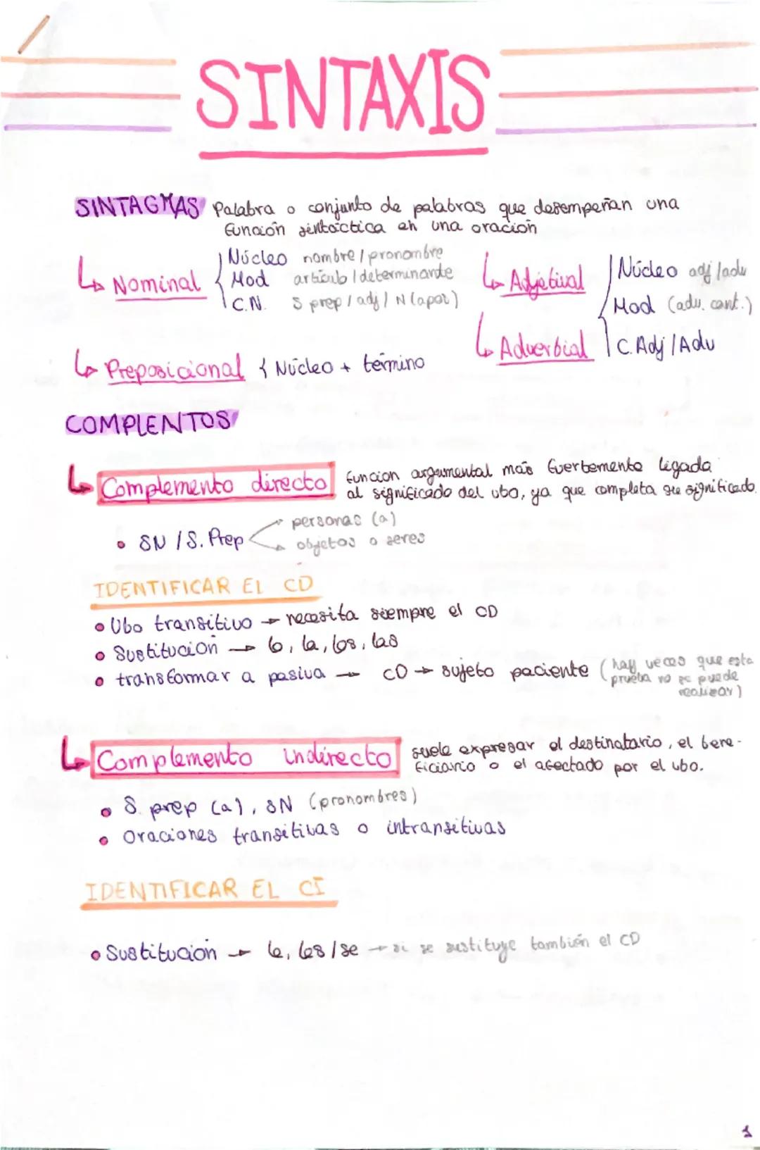Análisis de Oraciones Simples y Sintaxis 1° Bachillerato