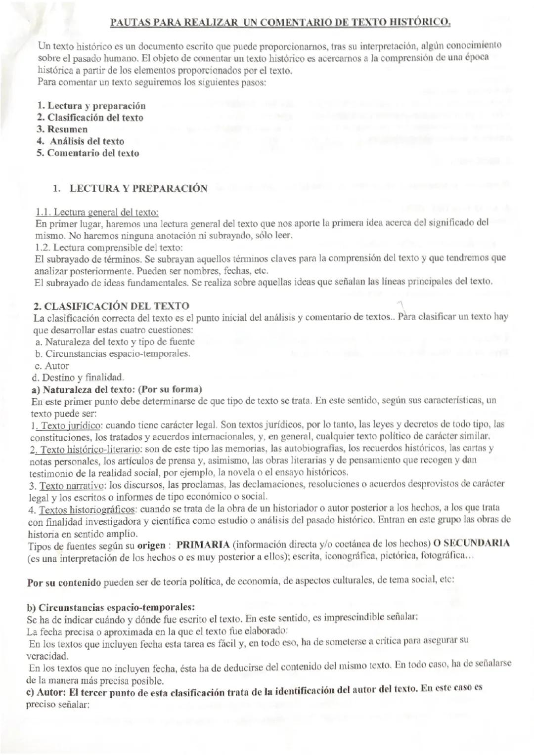 Pautas para elaborar comentarios de textos históricos, gráficos, imágenes y fuentes históricas 