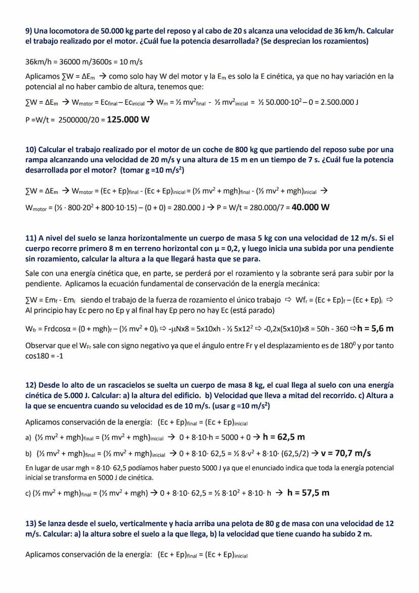 EJERCICIOS RESUELTOS DE TRABAJO, POTENCIA Y ENERGÍA (4º ESO)
1) Calcular el trabajo realizado por una fuerza de 30 N durante un recorrido de