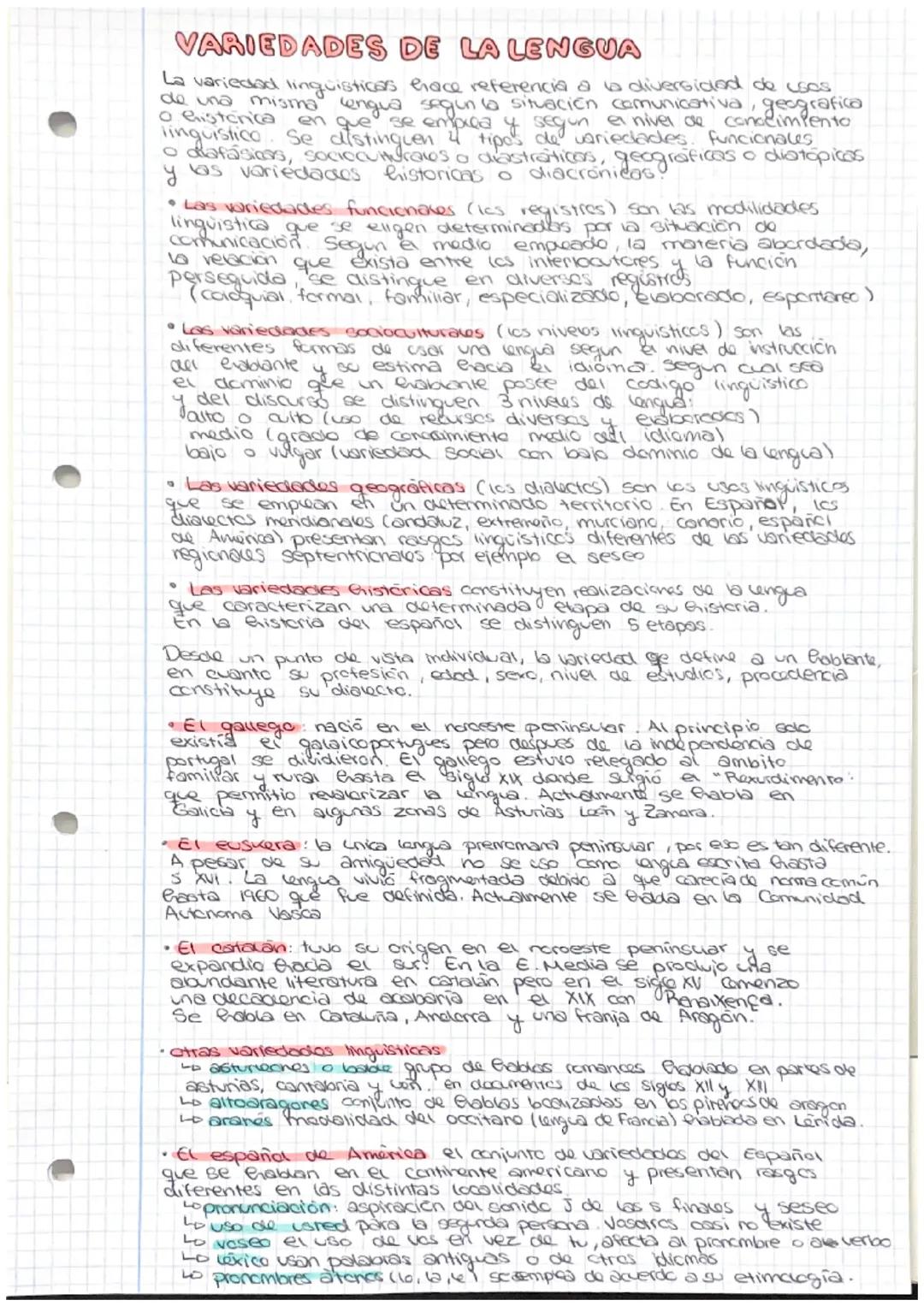 L
VARIEDADES DE LA LENGUA
La variedad linguisticas hace referencia a la diversidad de usos
de una misma lengua según la situación comunicati