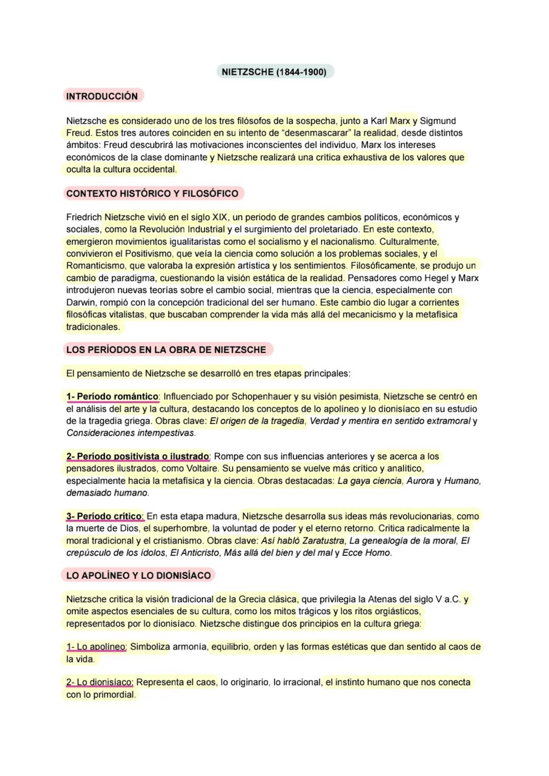 ## INTRODUCCIÓN

NIETZSCHE (1844-1900)

Nietzsche es considerado uno de los tres filósofos de la sospecha, junto a Karl Marx y Sigmund
Freud