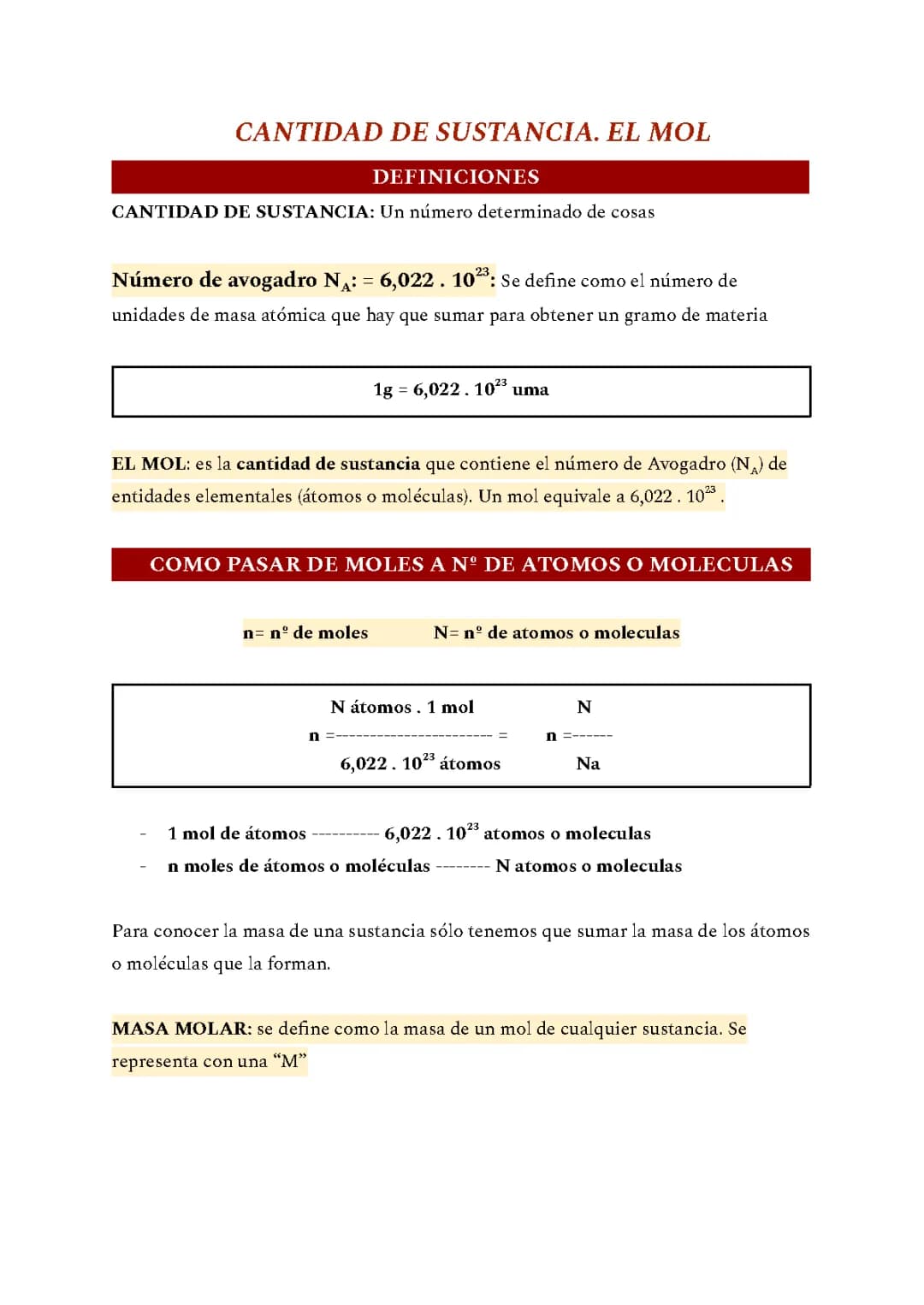 Apuntes - Cantidad de sustancia