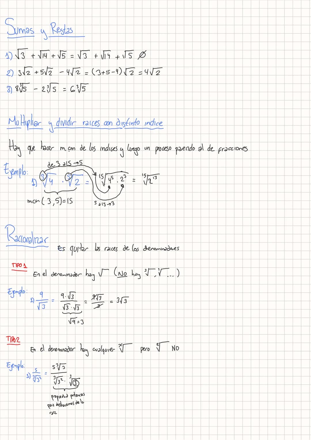 RADICALES
Definiciones
1) √₂ = b₁ esto es que a = b ²
3
2) ²³√₂ = b, esto es
a=b²
es que
3) En general, √/₂ =b, esto es que a = b^
(raz n-es