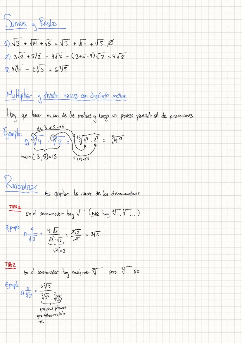 RADICALES
Definiciones
1) √₂ = b₁ esto es que a = b ²
3
2) ²³√₂ = b, esto es
a=b²
es que
3) En general, √/₂ =b, esto es que a = b^
(raz n-es