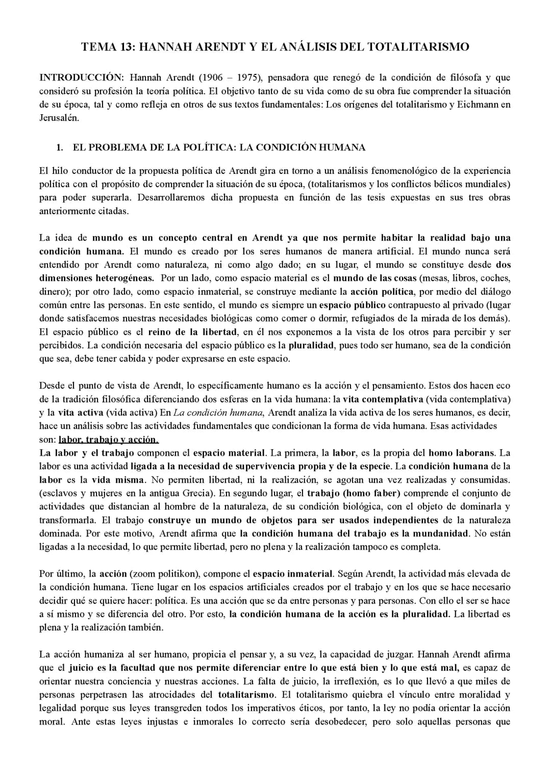 Tema Hannah Arendt EVAU Y 2º BACHILLERATO