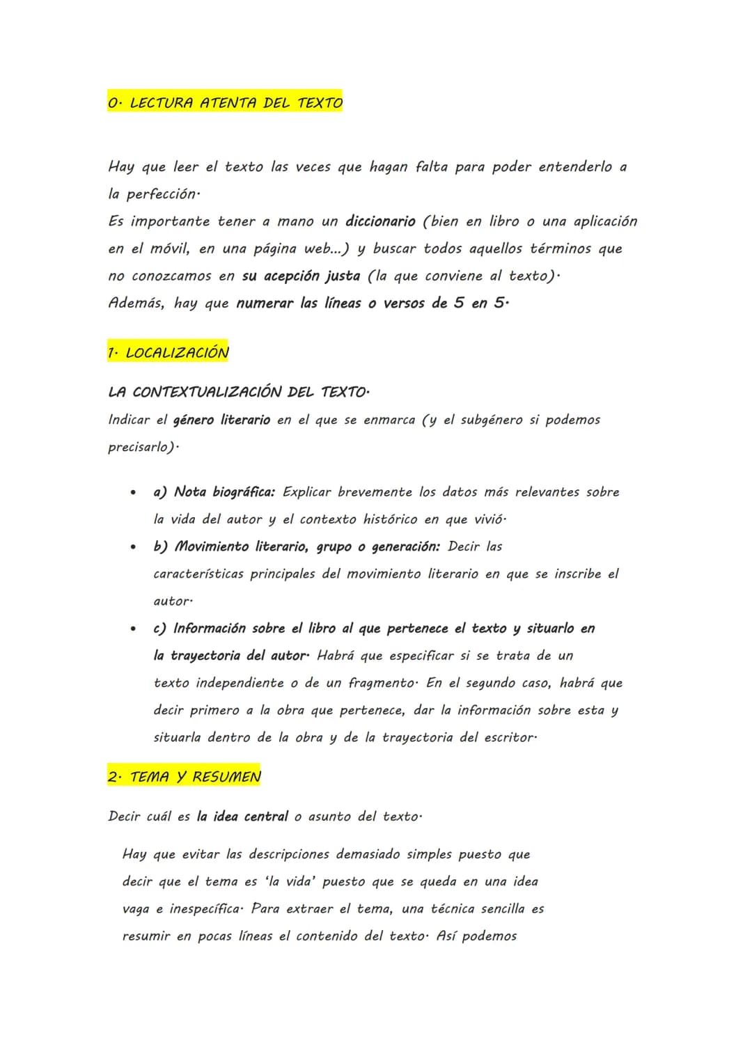 O. LECTURA ATENTA DEL TEXTO
Hay que leer el texto las veces que hagan falta para poder entenderlo a
la perfección.
Es importante tener a man
