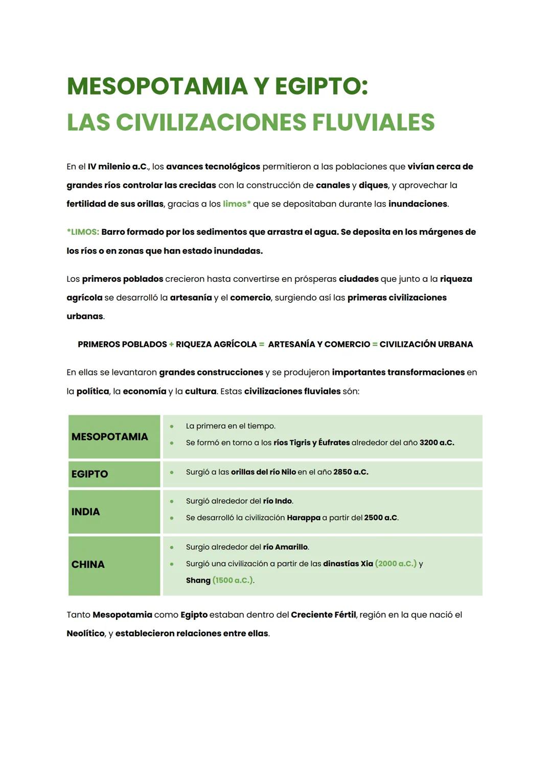 MESOPOTAMIA Y EGIPTO:
LAS CIVILIZACIONES FLUVIALES
En el IV milenio a.C., los avances tecnológicos permitieron a las poblaciones que vivían 