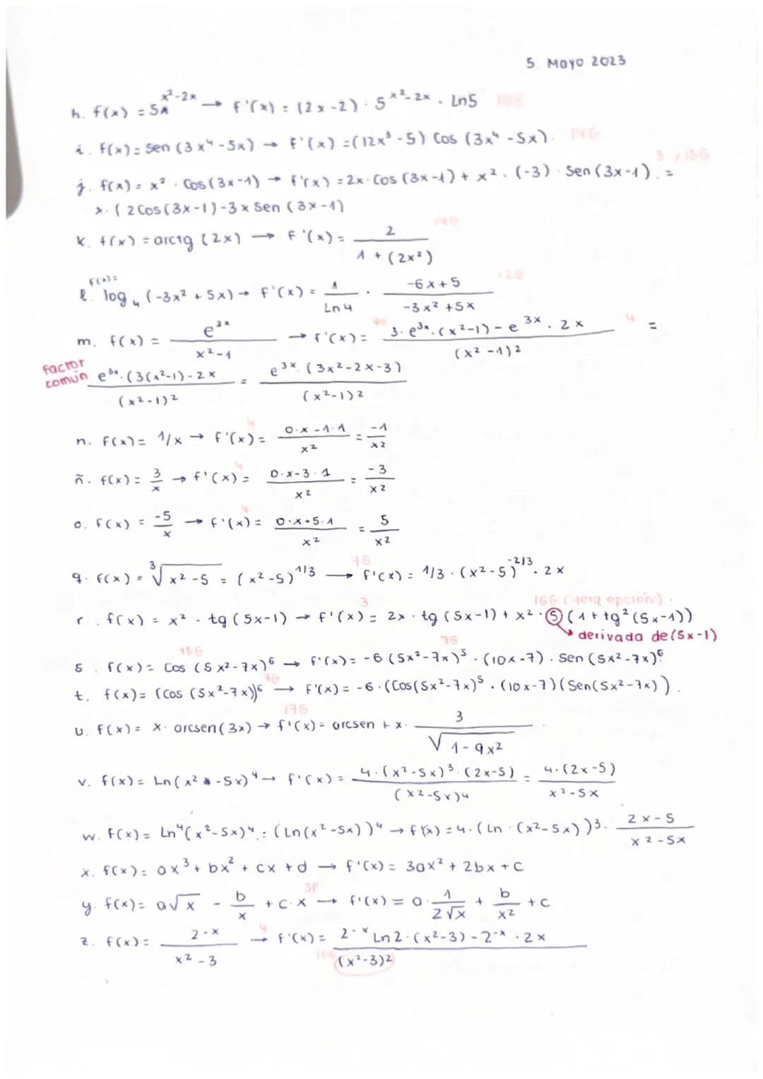Tema 6: Derivadas
a. f(x)= arctg (2x) → f'(x) =
b. f(x)= x². tg (5x-1)→ f'(x) = 2x tg (5x-1) + x² 5 (1 + tg² (5x-1)).
c. f(x) = a√x-b·Lnx → 