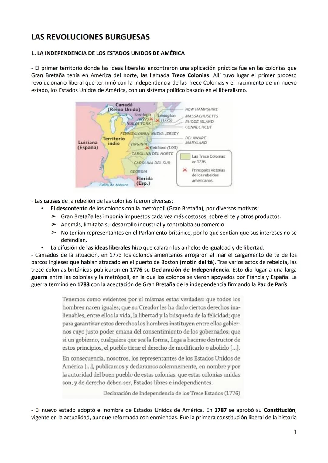 LAS REVOLUCIONES BURGUESAS
1. LA INDEPENDENCIA DE LOS ESTADOS UNIDOS DE AMÉRICA
- El primer territorio donde las ideas liberales encontraron
