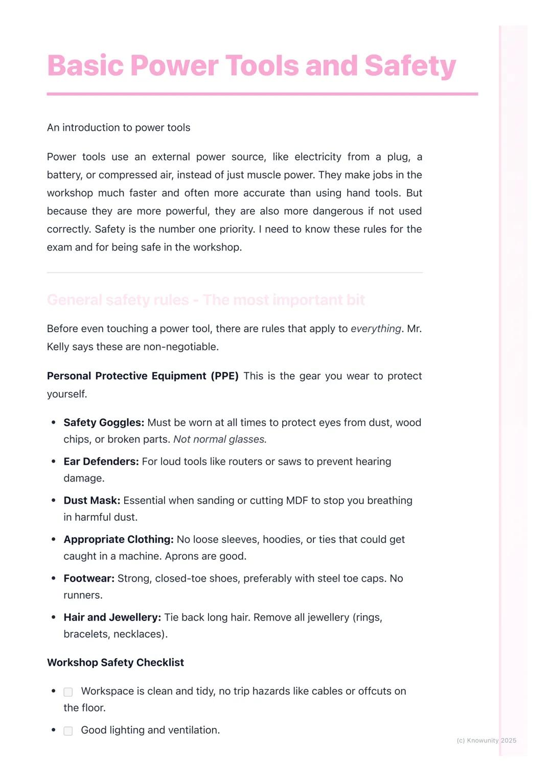 # Basic Power Tools and Safety

An introduction to power tools

Power tools use an external power source, like electricity from a plug, a
ba