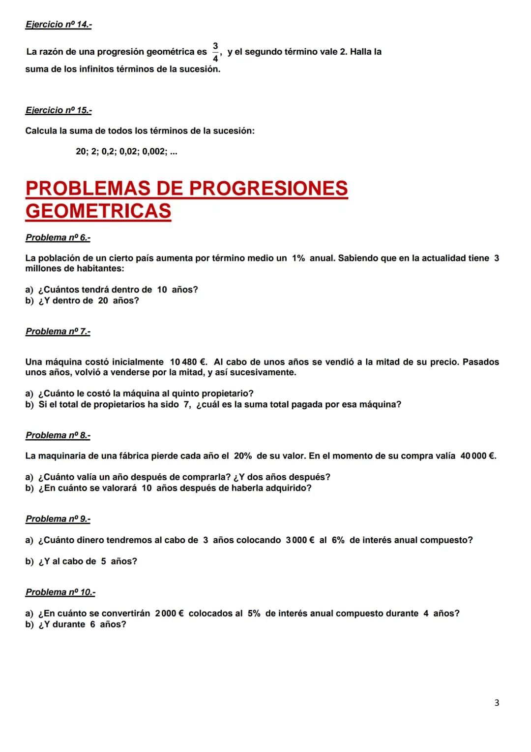 PROGRESIONES ARITMÉTICAS
Ejercicio nº 1.-
En una progresión aritmética sabemos que a2 = 1 y a5 = 7. Halla el término general y calcula la su