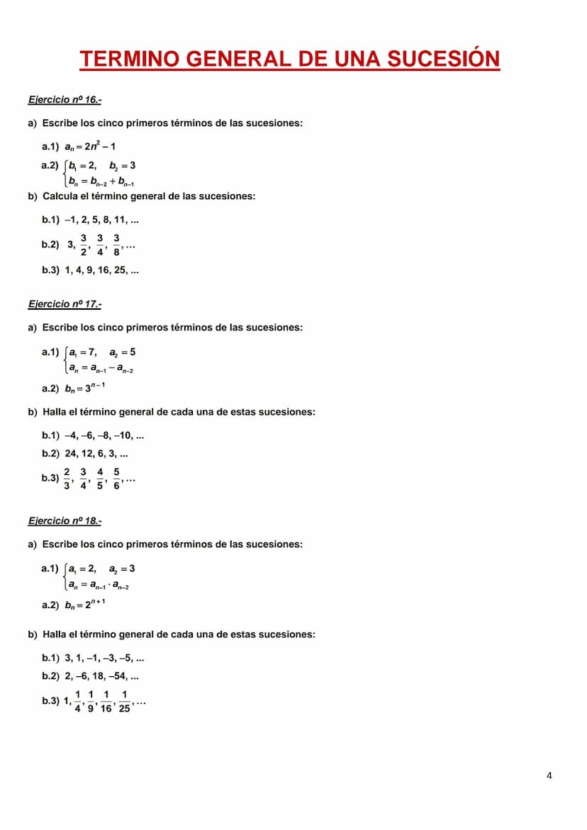 PROGRESIONES ARITMÉTICAS
Ejercicio nº 1.-
En una progresión aritmética sabemos que a2 = 1 y a5 = 7. Halla el término general y calcula la su