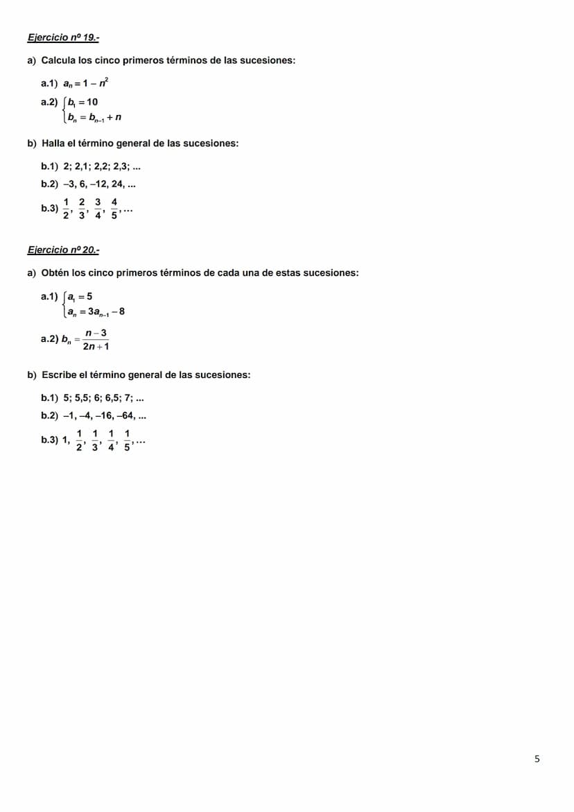 PROGRESIONES ARITMÉTICAS
Ejercicio nº 1.-
En una progresión aritmética sabemos que a2 = 1 y a5 = 7. Halla el término general y calcula la su