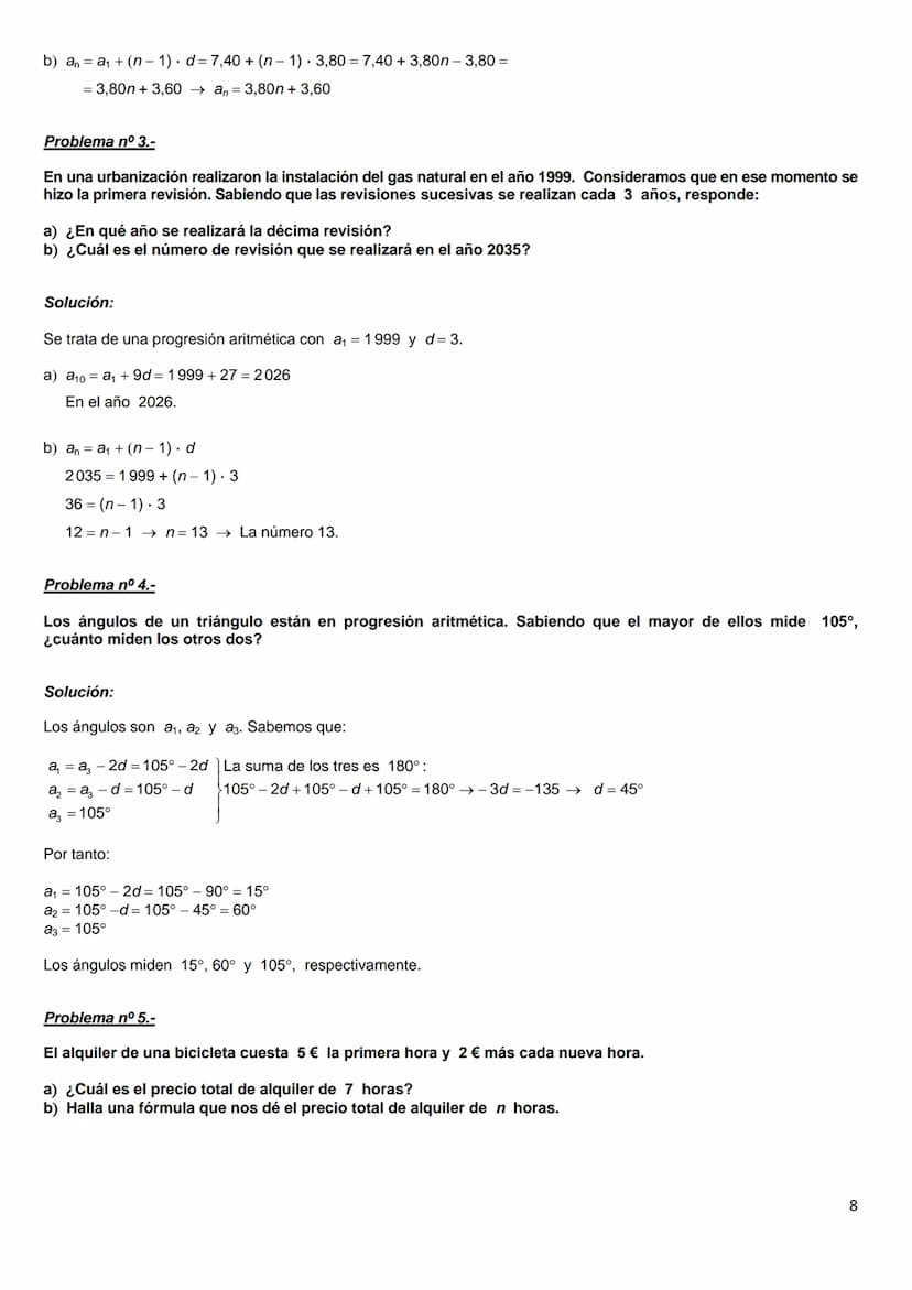 PROGRESIONES ARITMÉTICAS
Ejercicio nº 1.-
En una progresión aritmética sabemos que a2 = 1 y a5 = 7. Halla el término general y calcula la su