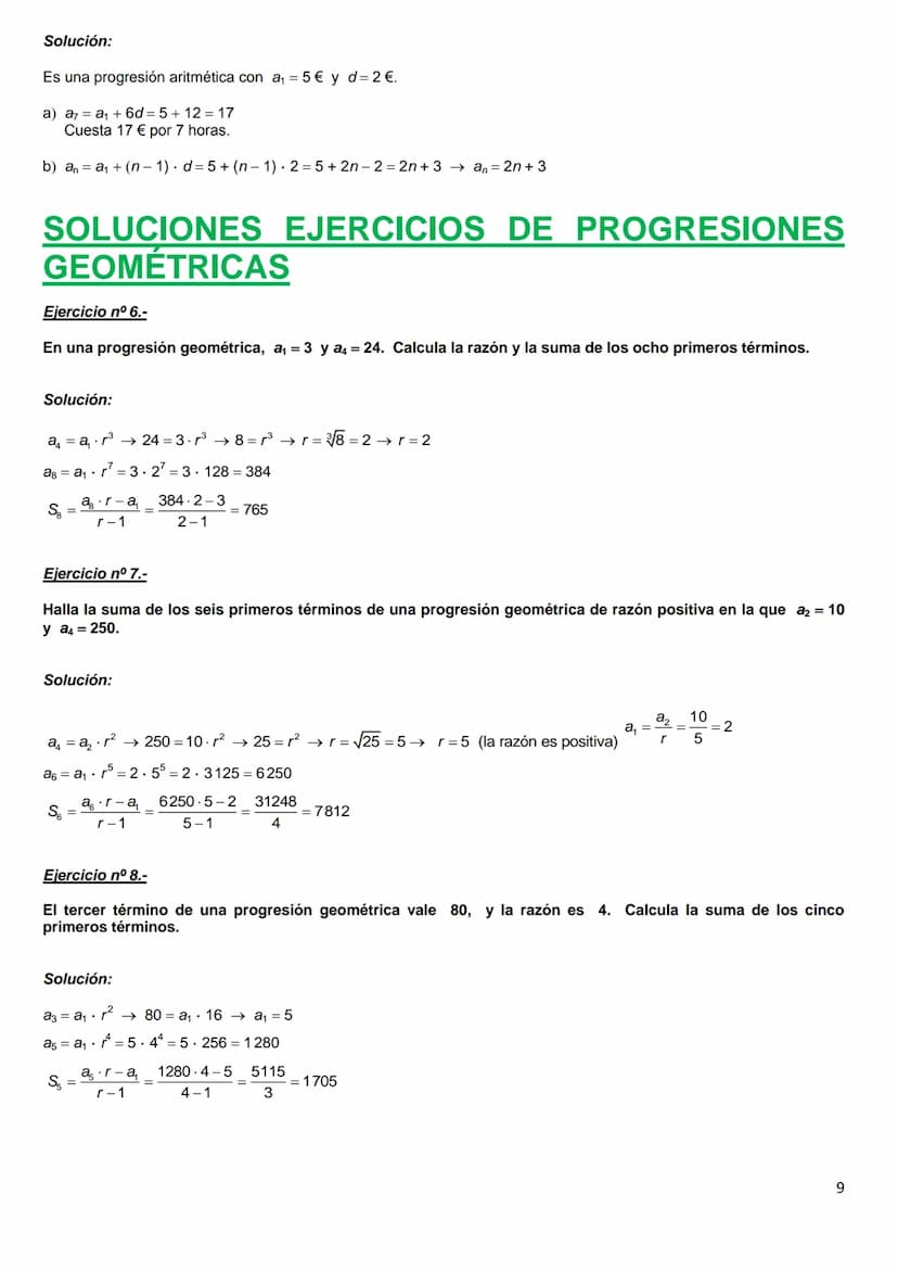 PROGRESIONES ARITMÉTICAS
Ejercicio nº 1.-
En una progresión aritmética sabemos que a2 = 1 y a5 = 7. Halla el término general y calcula la su