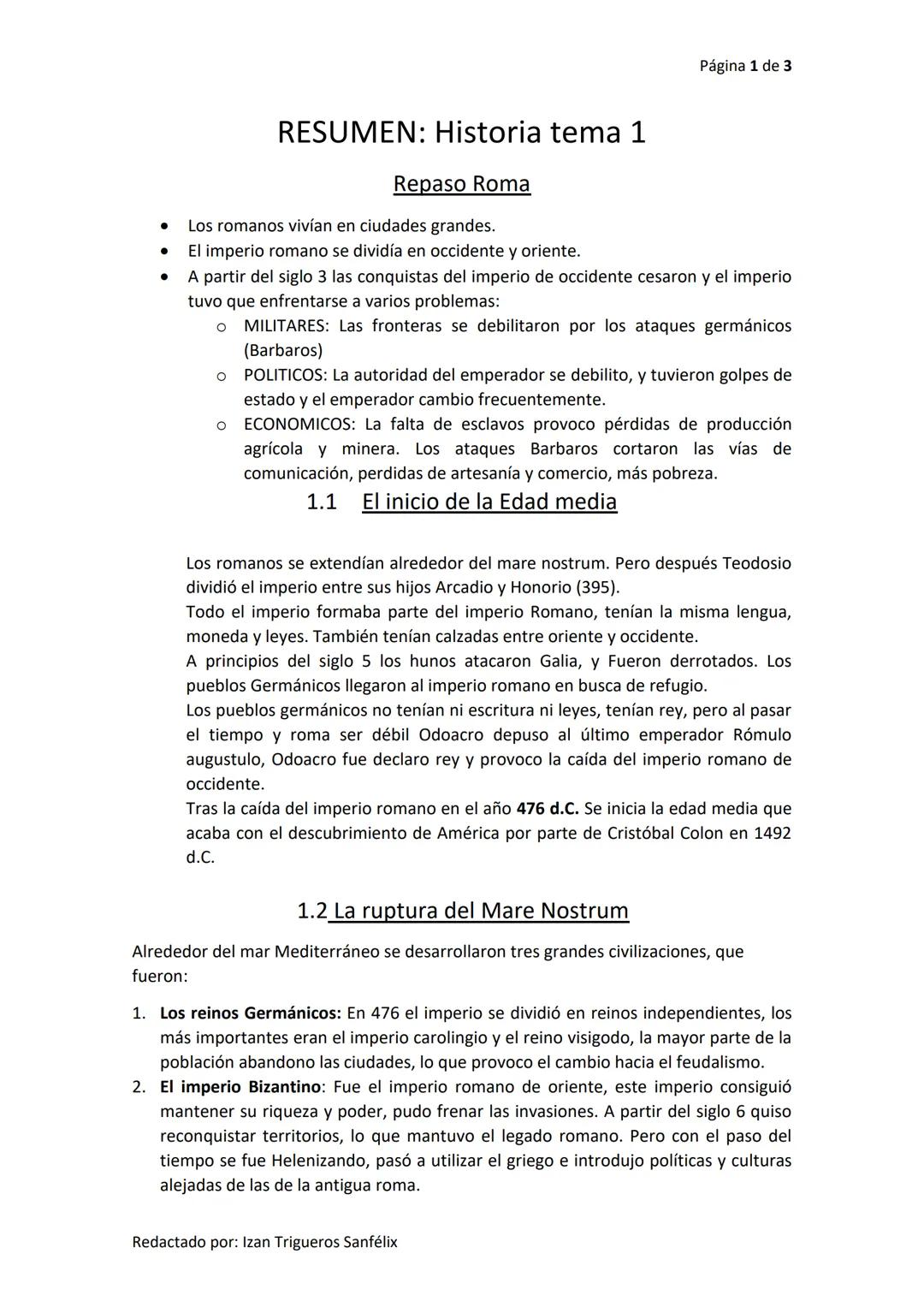 RESUMEN: Historia tema 1
Repaso Roma
Los romanos vivían en ciudades grandes.
El imperio romano se dividía en occidente y oriente.
O
A partir