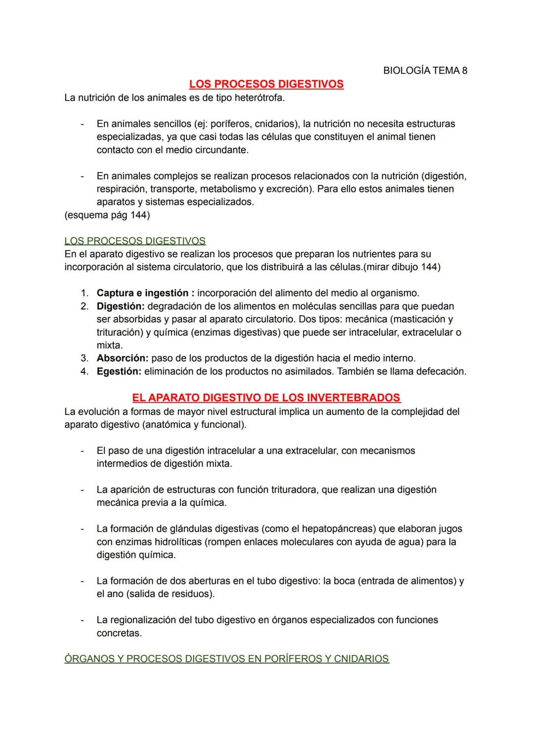 LOS PROCESOS DIGESTIVOS
La nutrición de los animales es de tipo heterótrofa.
BIOLOGÍA TEMA 8
En animales sencillos (ej: poríferos, cnidarios