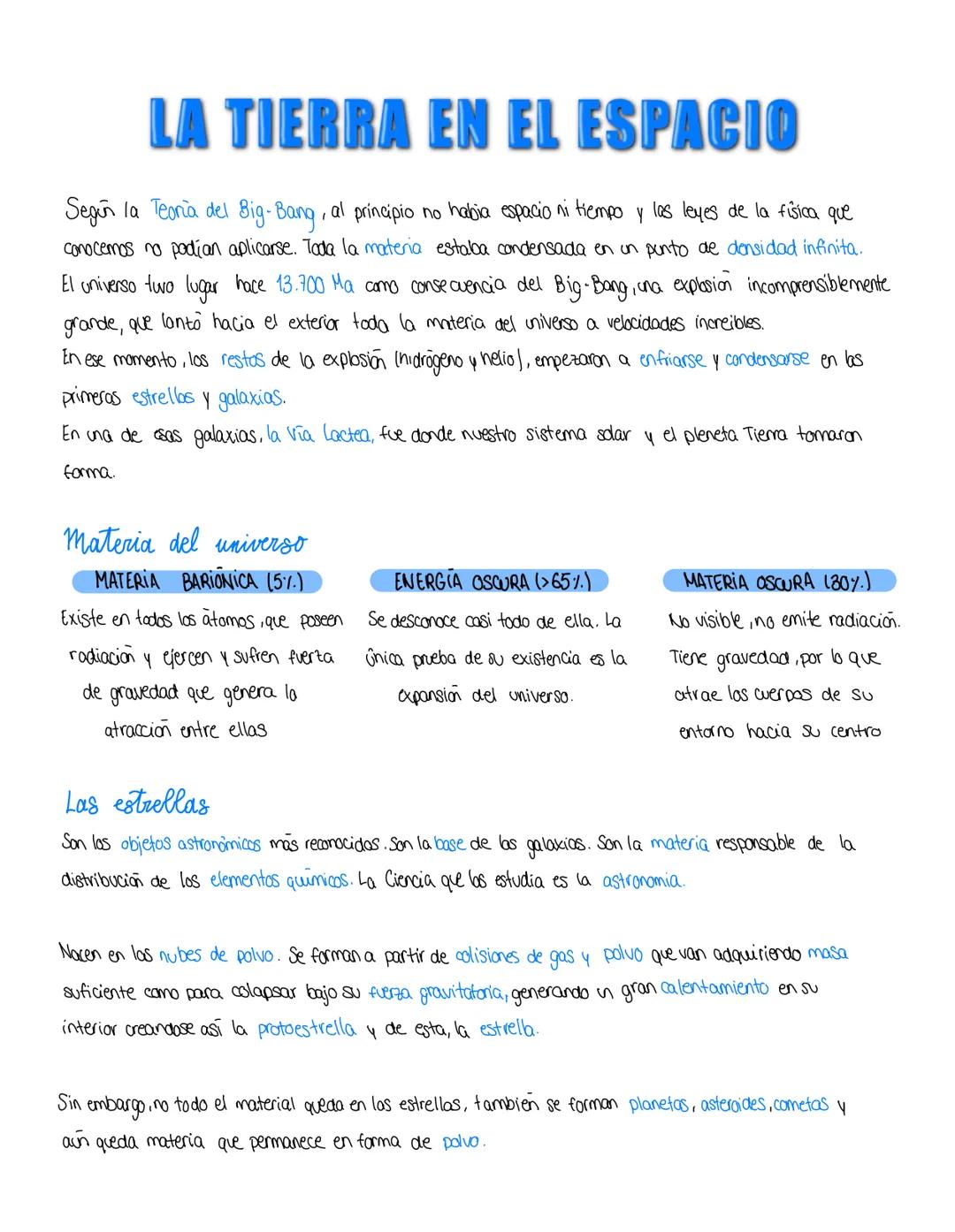 LA TIERRA EN EL ESPACIO
Según la Teoria del Big-Bang, al principio no habia espacio ni tiempo y las leyes de la física que
conocemos no podí