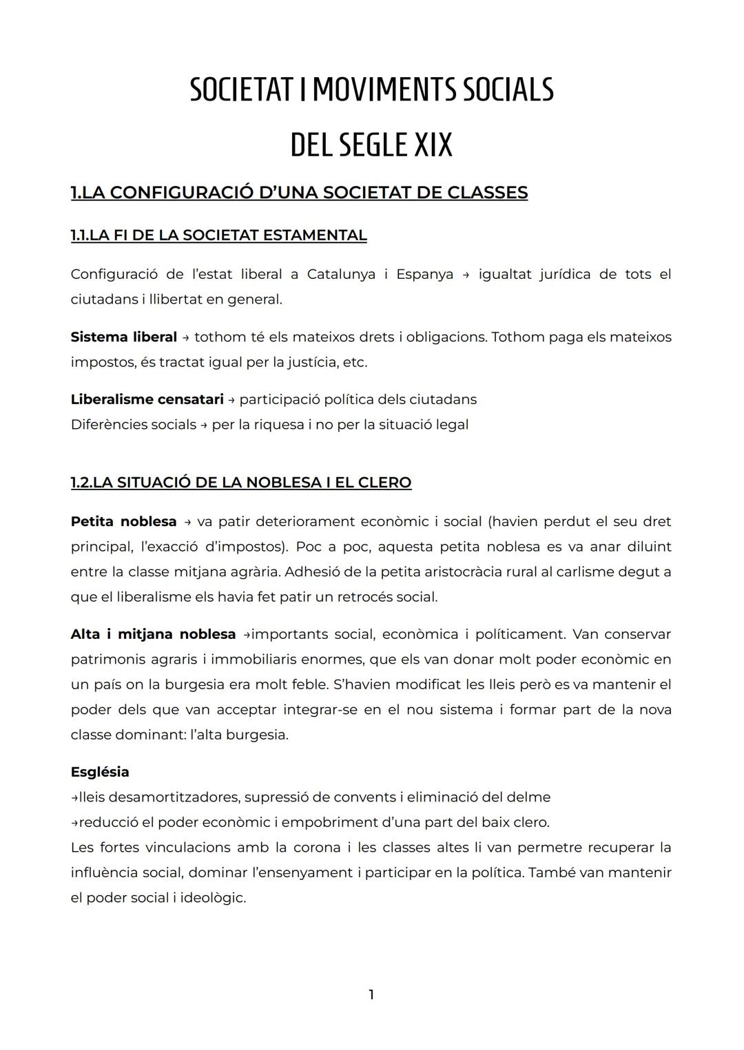# SOCIETAT I MOVIMENTS SOCIALS

# DEL SEGLE XIX

## 1.LA CONFIGURACIÓ D'UNA SOCIETAT DE CLASSES

### 1.1.LA FI DE LA SOCIETAT ESTAMENTAL

Co