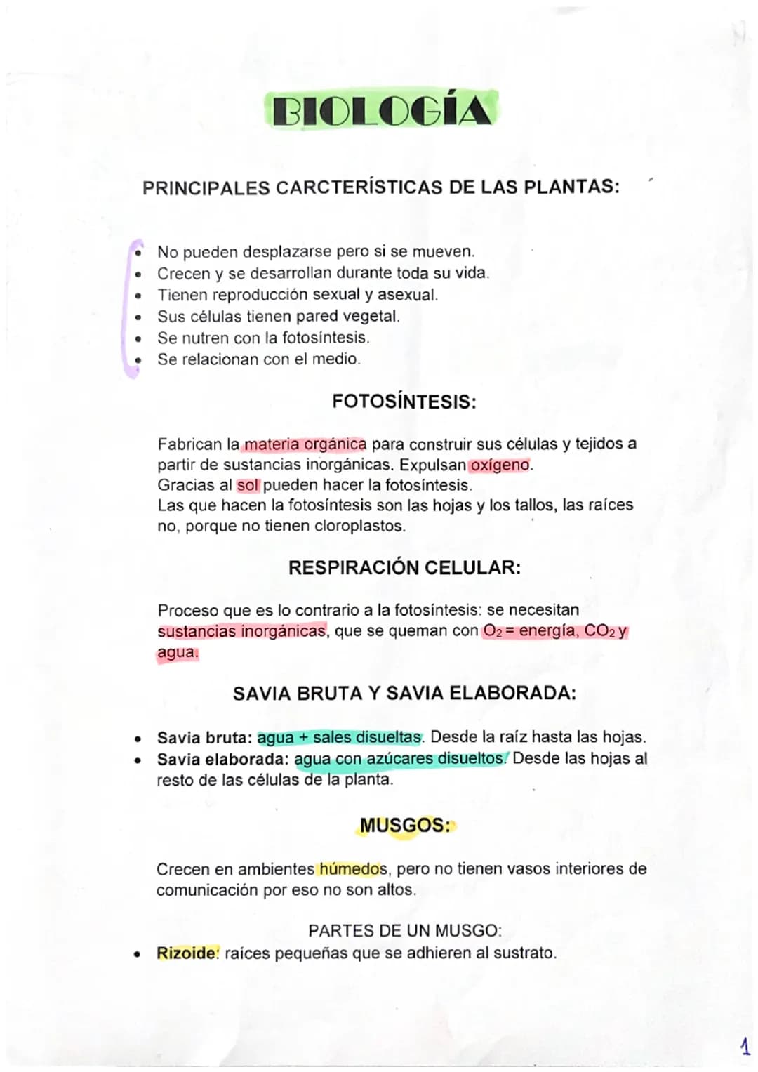 BIOLOGÍA
PRINCIPALES CARCTERÍSTICAS DE LAS PLANTAS:
No pueden desplazarse pero si se mueven.
Crecen y se desarrollan durante toda su vida.
•
