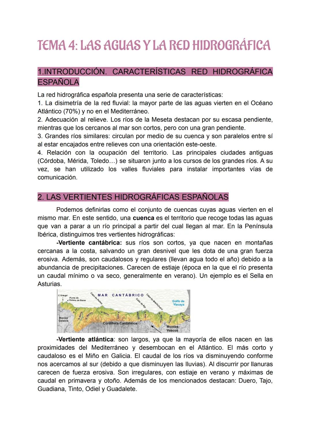 GLOSARIO TEMA 4
Caudal de un río: Cantidad de agua que transporta un río en un momento y lugar
determinados de su curso. Podemos distinguir,