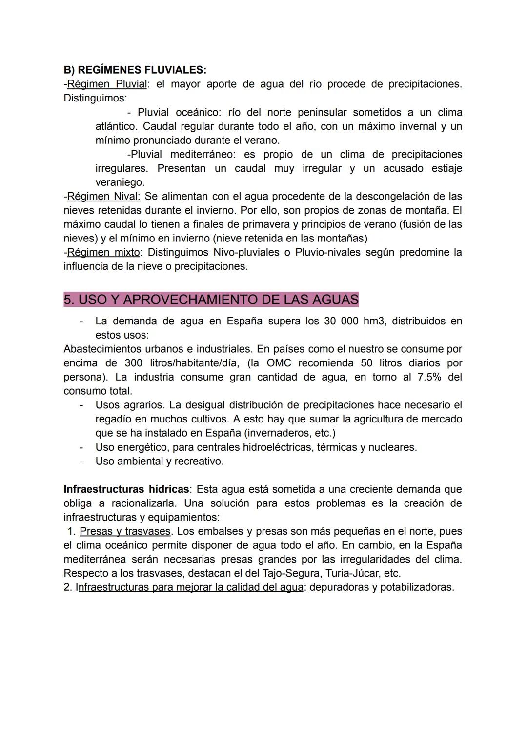 GLOSARIO TEMA 4
Caudal de un río: Cantidad de agua que transporta un río en un momento y lugar
determinados de su curso. Podemos distinguir,