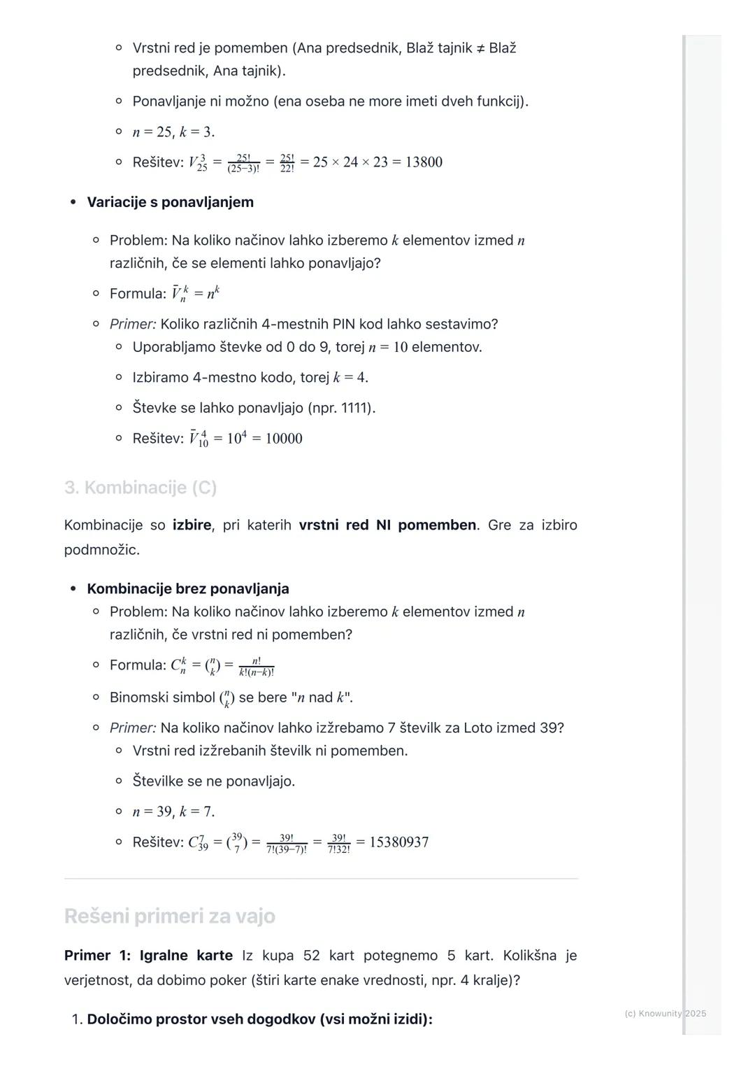 # Kombinatorika

Osnovni princip kombinatorike

Kombinatorika je v bistvu umetnost štetja. Ukvarja se z vprašanjem, na koliko
načinov lahko 