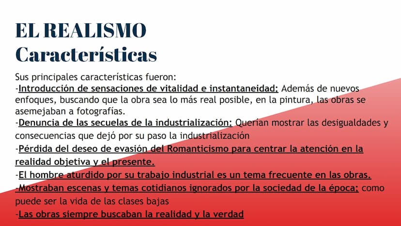 Características del Realismo y el
Naturalismo Introducción
EL REALISMO
Contexto histórico
Características
EL NATURALISMO
Contexto histórico
