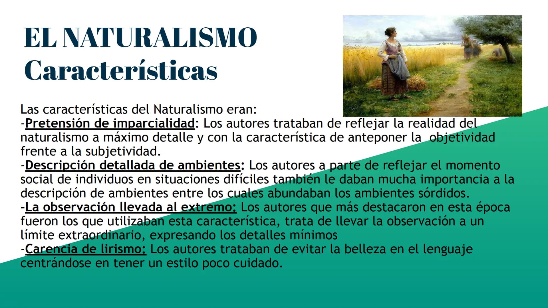 Características del Realismo y el
Naturalismo Introducción
EL REALISMO
Contexto histórico
Características
EL NATURALISMO
Contexto histórico
