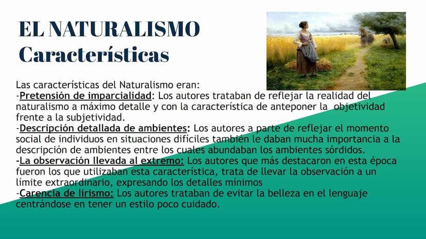 Características del Realismo y el
Naturalismo Introducción
EL REALISMO
Contexto histórico
Características
EL NATURALISMO
Contexto histórico
