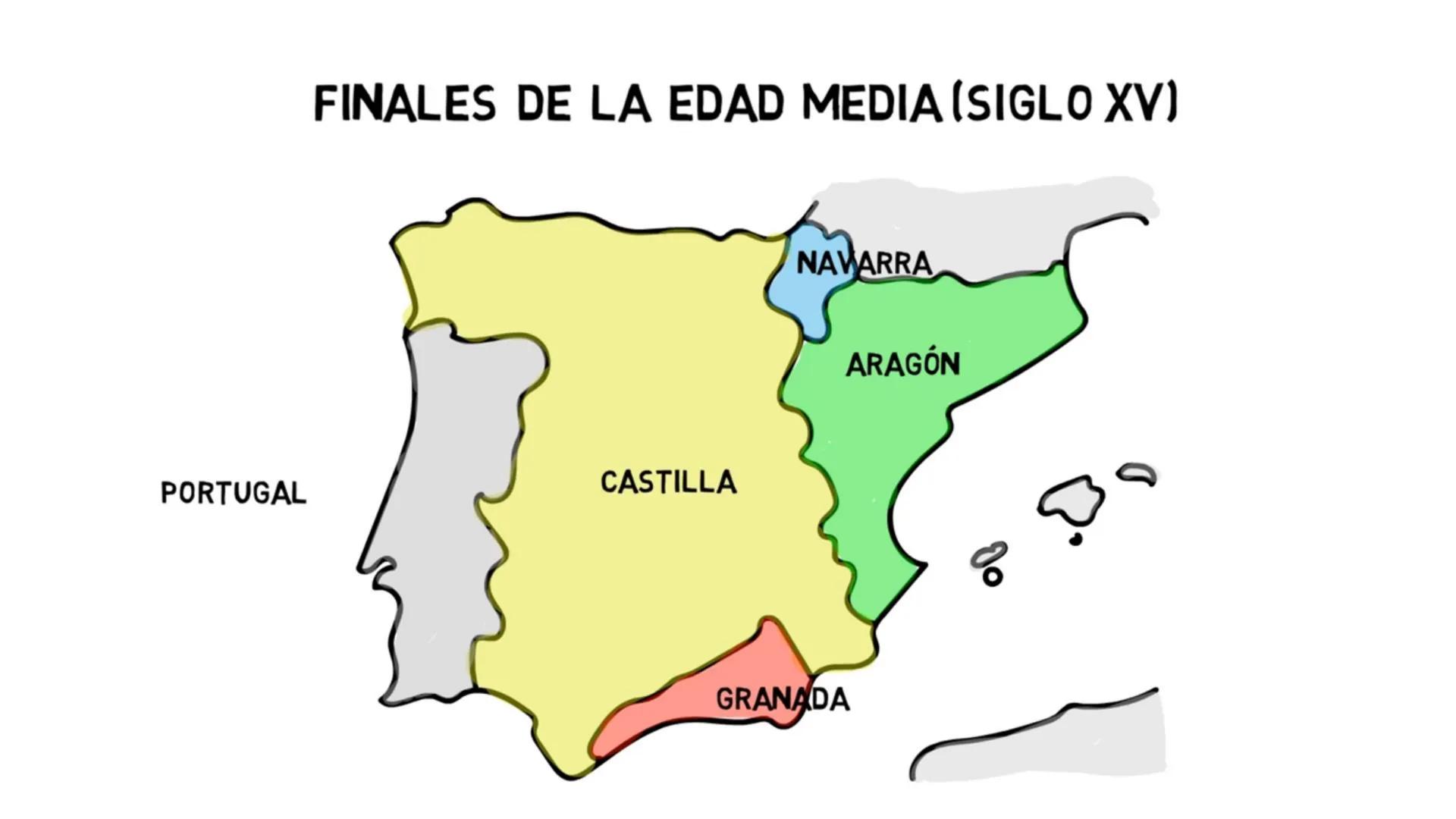 # LOS REYES
## CATÓLICOS # LOS REYES CATOLICOS
## EN LA HISTORIA DE ESPAÑA # FINALES DE LA EDAD MEDIA (SIGLO XV)

PORTUGAL

CASTILLA

NAVARR