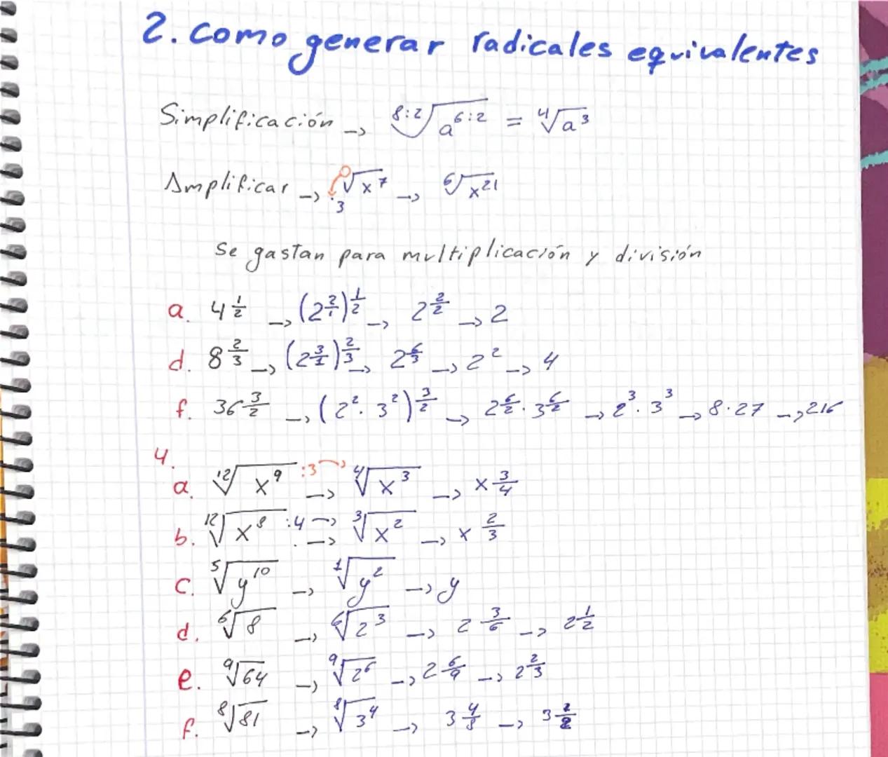 # Radicales

1. Como extraer
factores de un radical?

Indice $\rightarrow \sqrt[3]{5^+} = 5 \frac{7}{3}$

Radicando

1. factoriza el radican