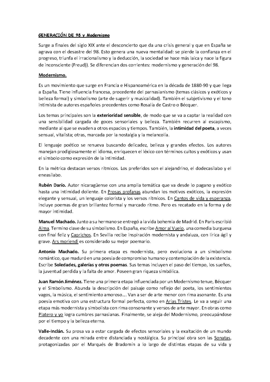 Generación del 98 y modernismo